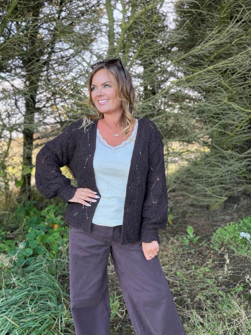 Niso cardigan med hullstrikk – Cream
