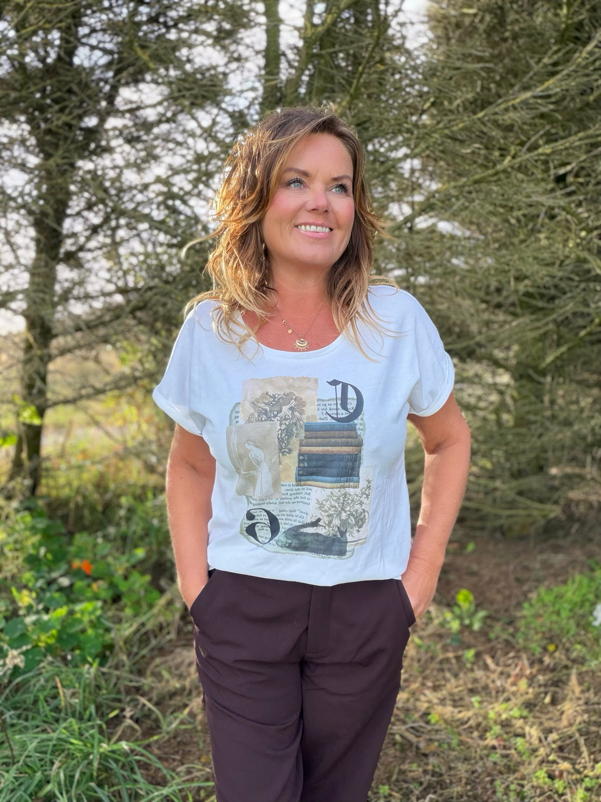Malana T-skjorte med print – Cream