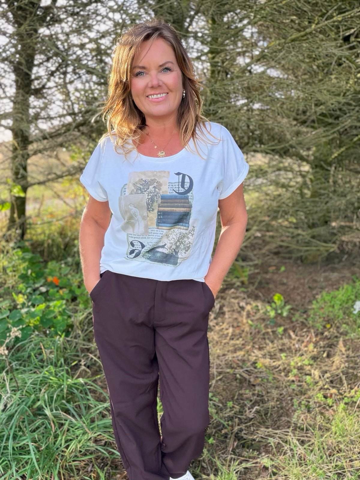 Malana T-skjorte med print – Cream