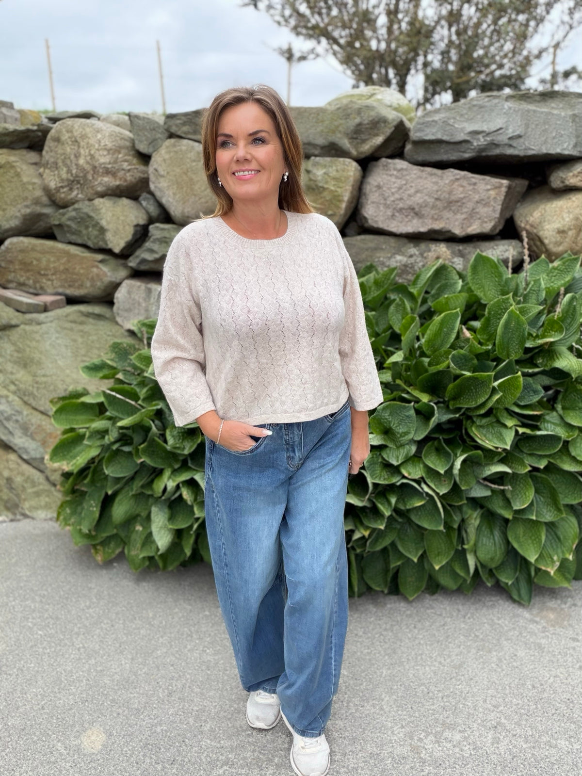 Mela ullgenser med struktur – Lys – Cream