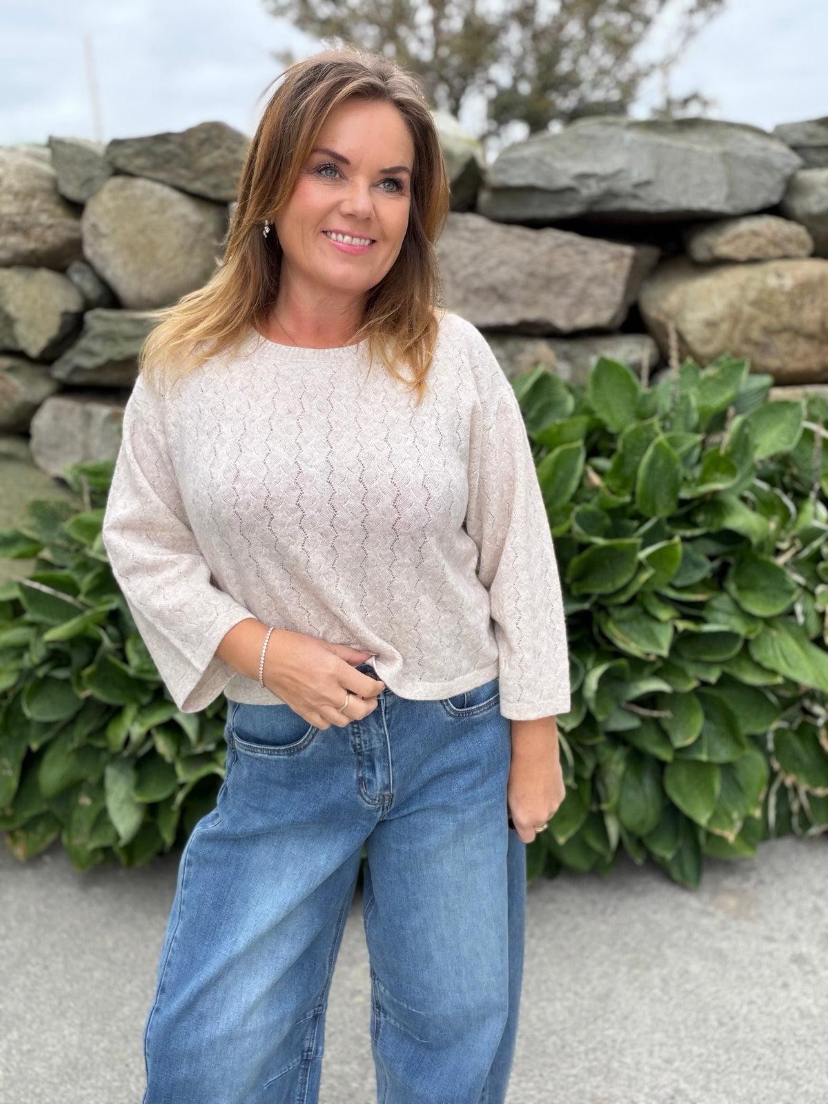 Mela ullgenser med struktur – Lys – Cream