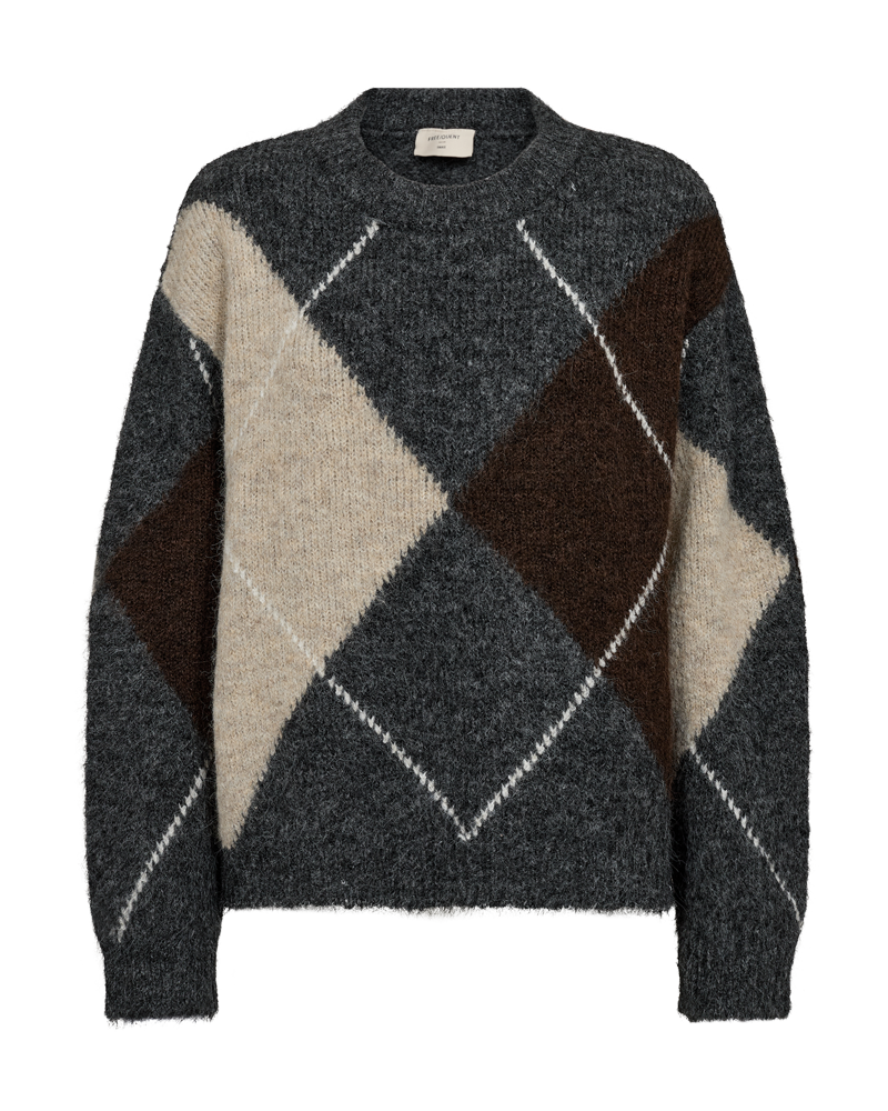 Grslulu pullover fra Freequent – mørk grå/brunt mønster