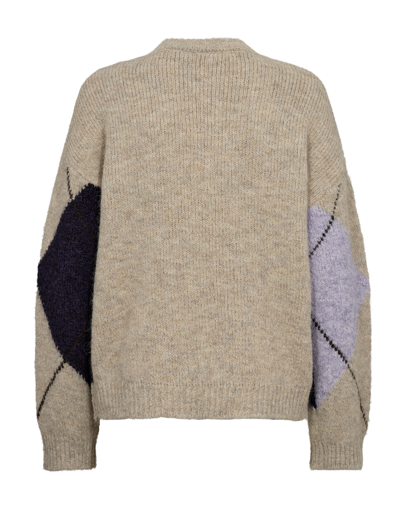 Grslulu pullover fra Freequent – beige/lilla mønster