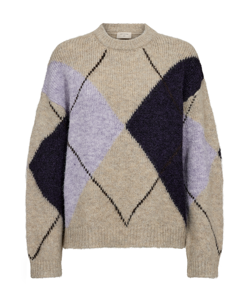 Grslulu pullover fra Freequent – beige/lilla mønster