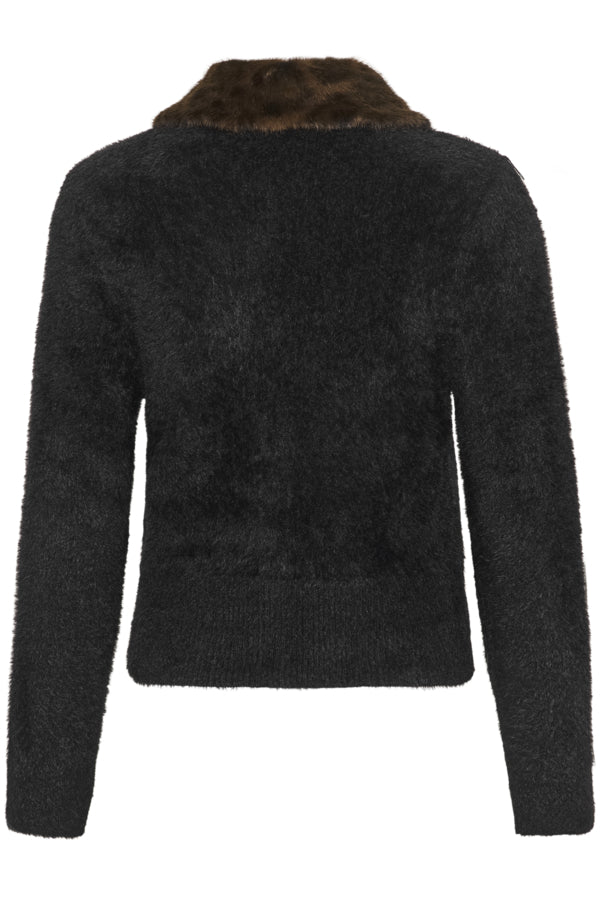 Inaya cardigan fra Cream – sort med brun krage