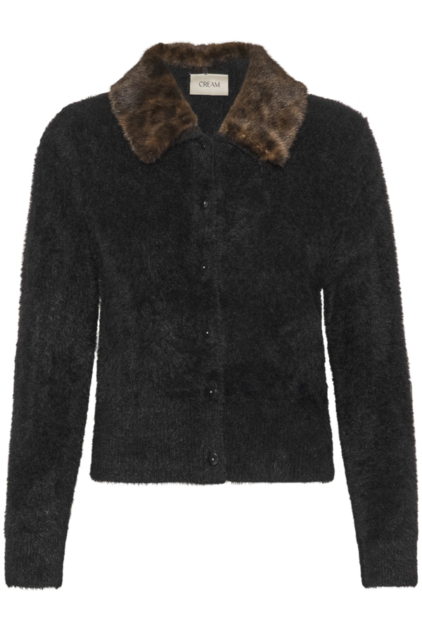Inaya cardigan fra Cream – sort med brun krage