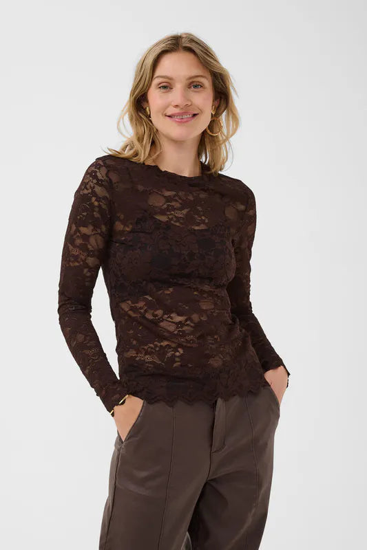 Pitia Lace bluse fra Cream – brun