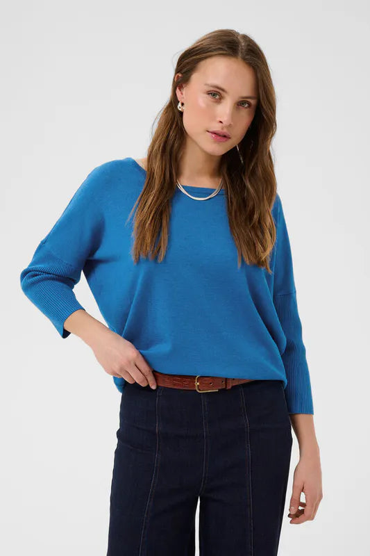 Mila genser med rund hals fra Saint Tropez – Campanula Melange Blue