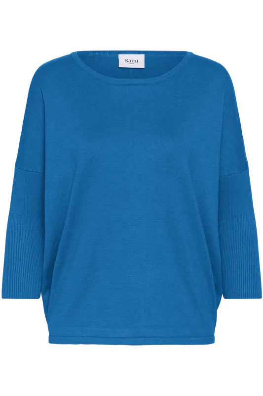 Mila genser med rund hals fra Saint Tropez – Campanula Melange Blue