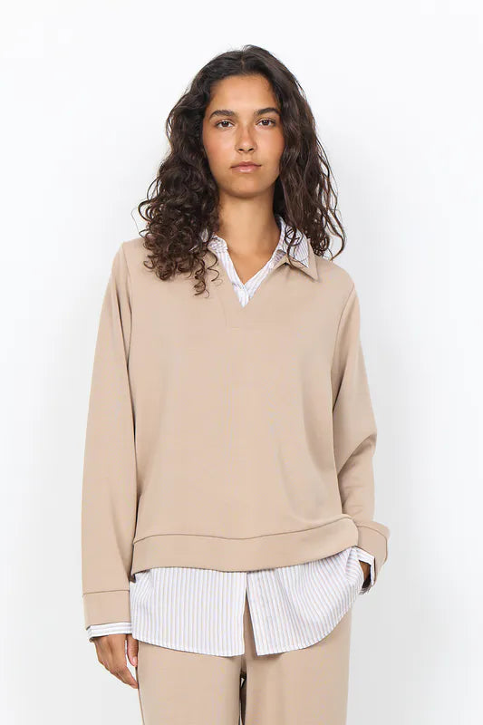 Banu 264 bluse med skjortedetaljer – Sand – Soyaconcept