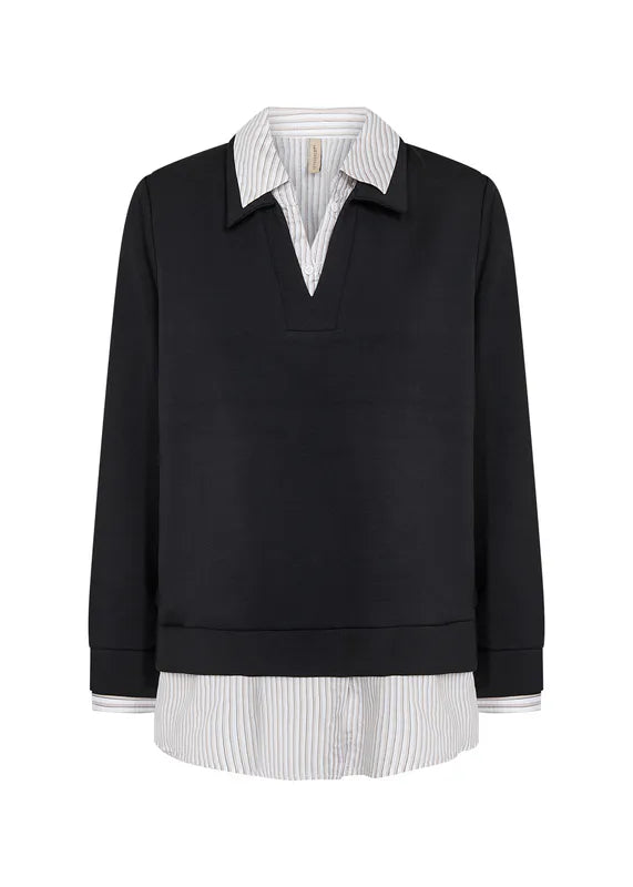Banu 336 bluse med V-hals og skjortedetaljer – Sort – Soyaconcept
