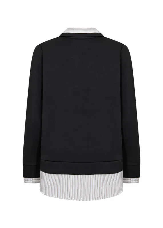 Banu 336 bluse med V-hals og skjortedetaljer – Sort – Soyaconcept