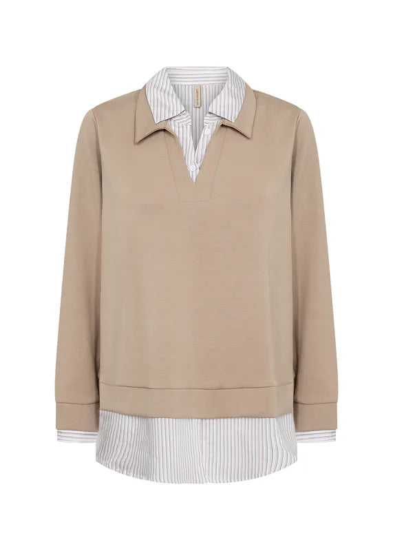 Banu 264 bluse med skjortedetaljer – Sand – Soyaconcept