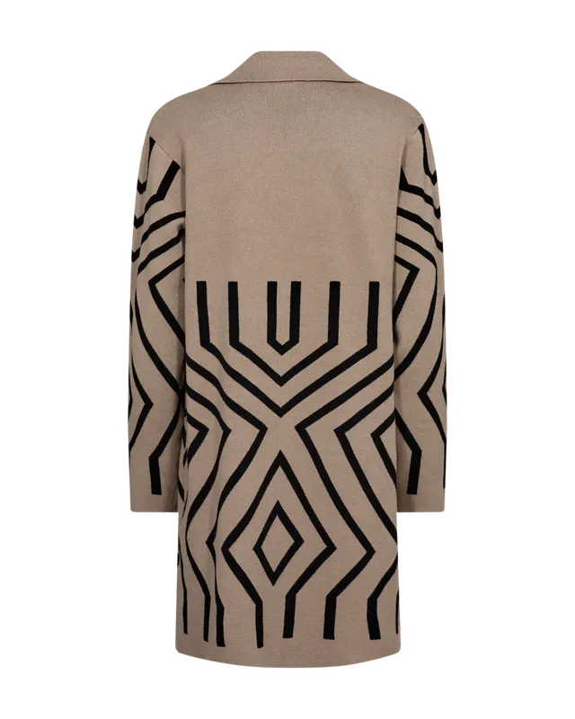 Lang cardigan med geometrisk mønster – beige/sort – Freequent